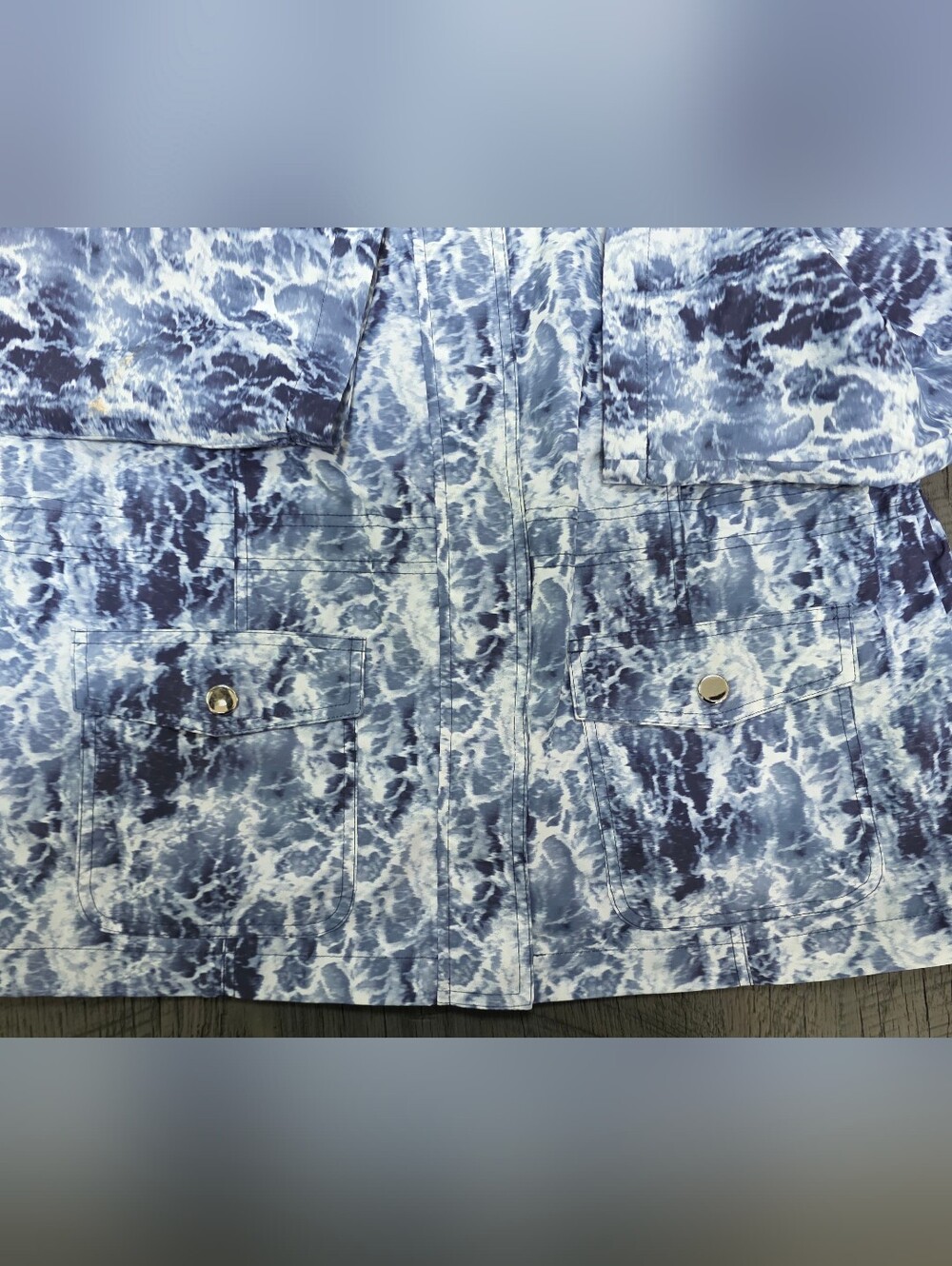Style & Co. Blue Marble-Print Zip Petite Jacket W Hooded Collar (Size:PLarge) - Picture 5 of 8
